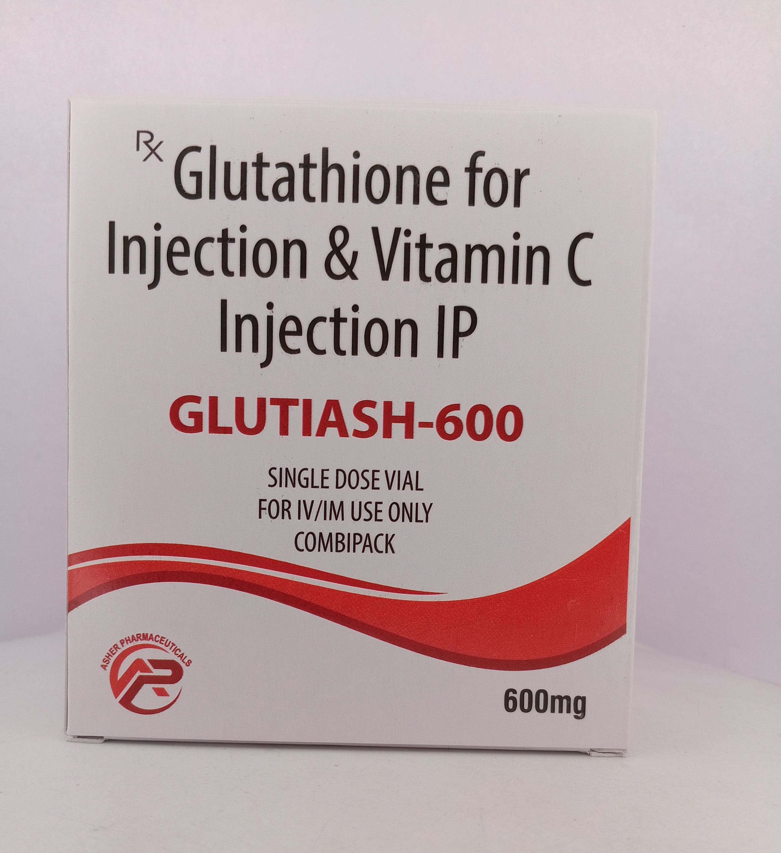 GLUTIASH-600 (Glutathione USP 600mg + Vitamin C 500mg) Injection - 1 Combipack