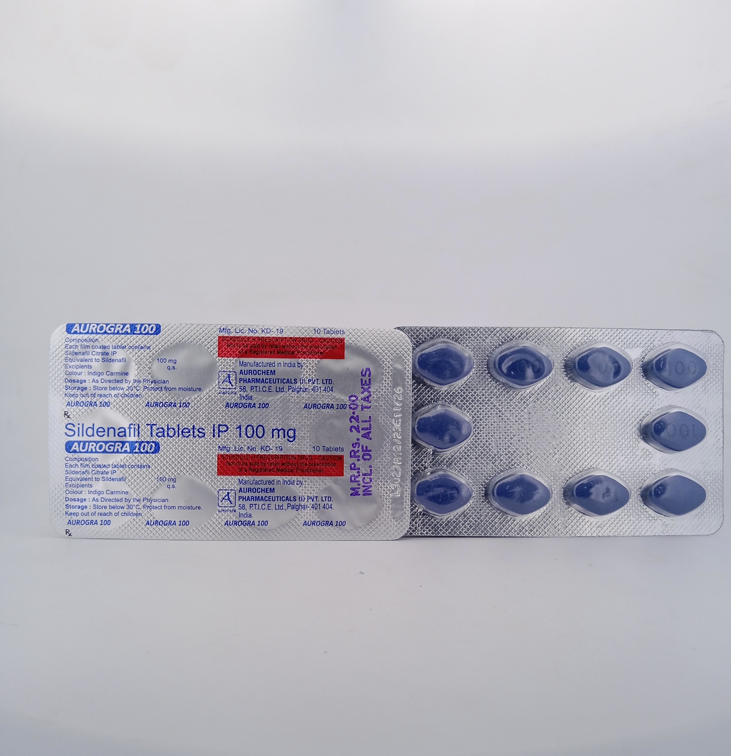 AUROGRA 100 mg (Sildenafil 100mg) - 10 Tablets